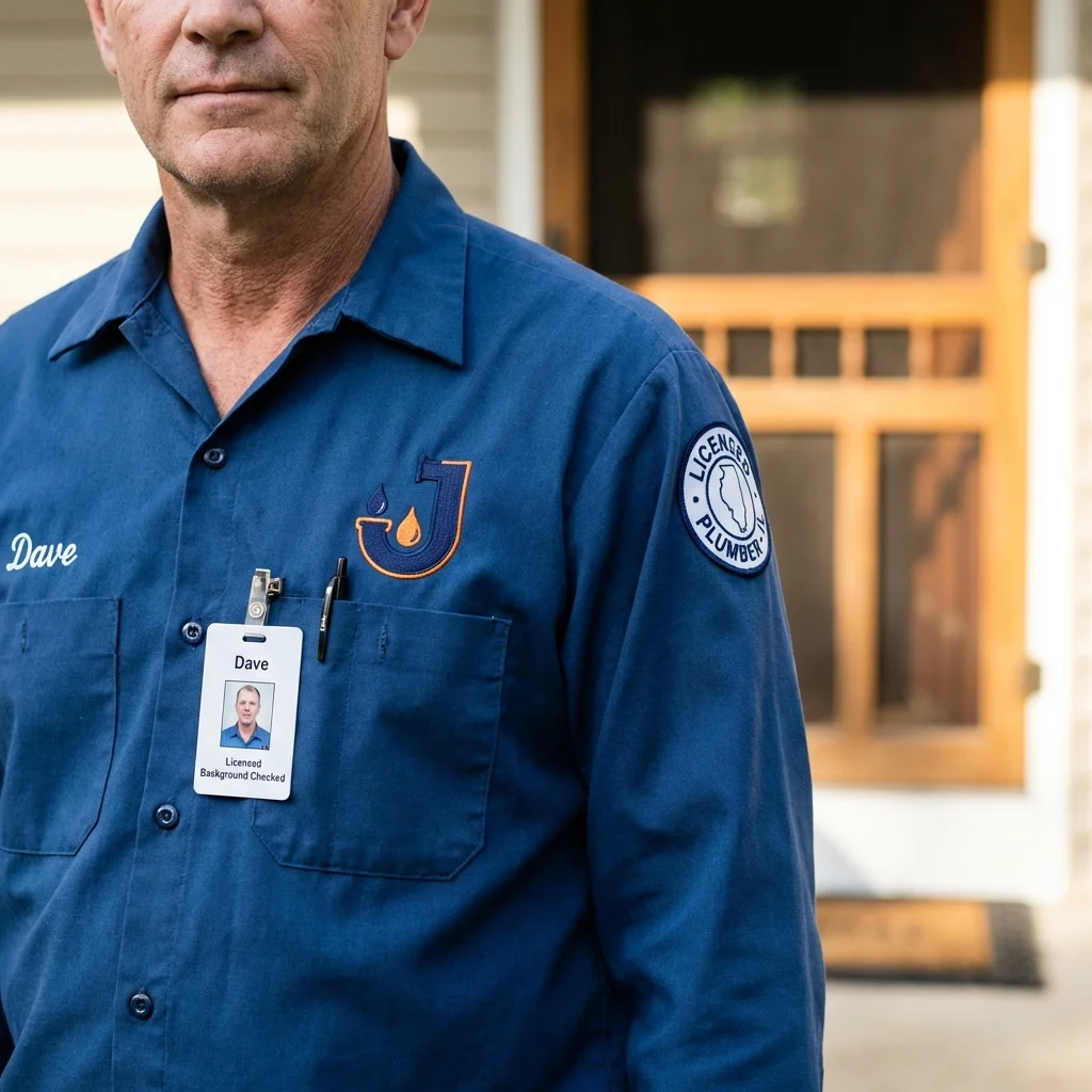 Licensed plumber showing ID badge in Woodbridge, CT