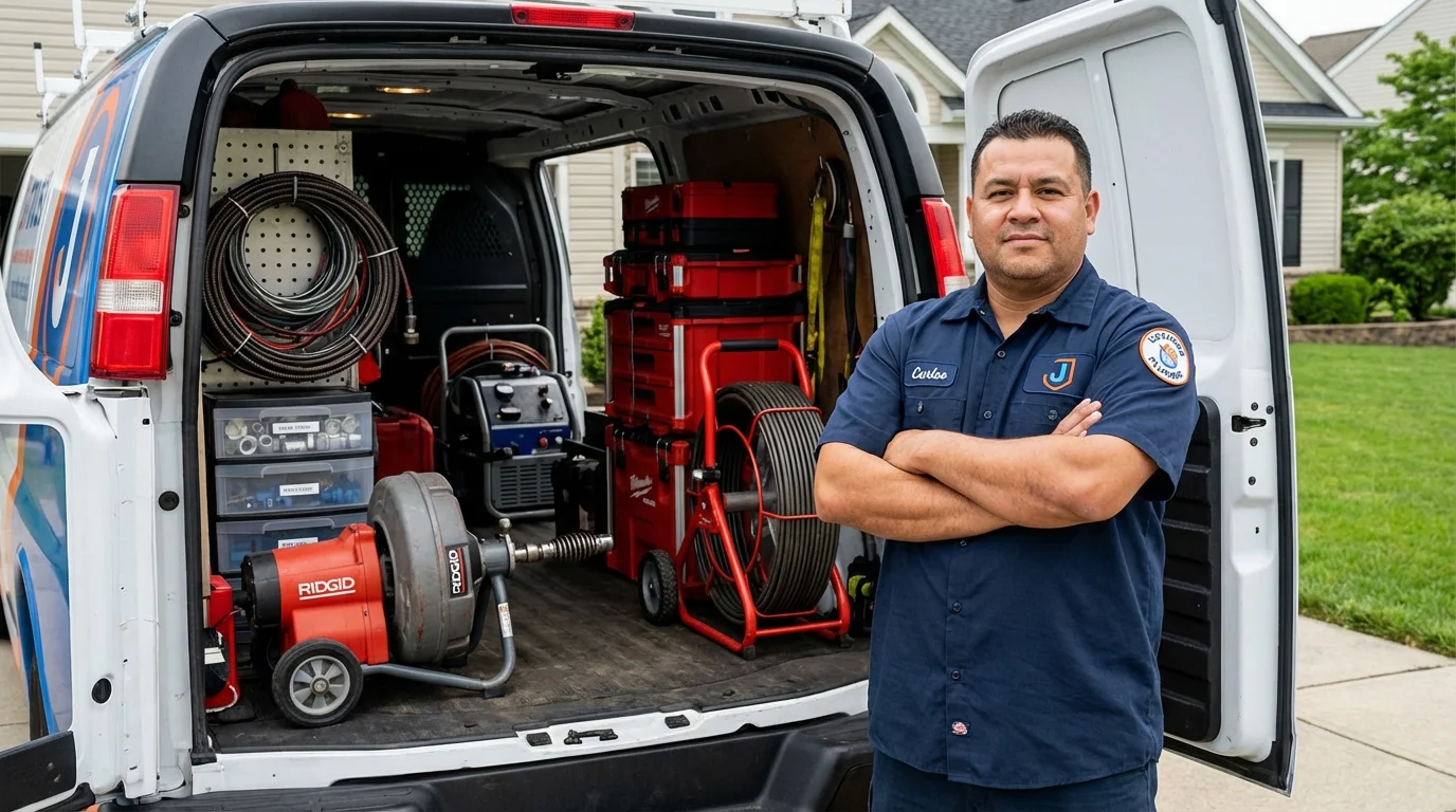 Professional drain cleaning equipment and Johns Plumbing LLC plumber in Woodbridge