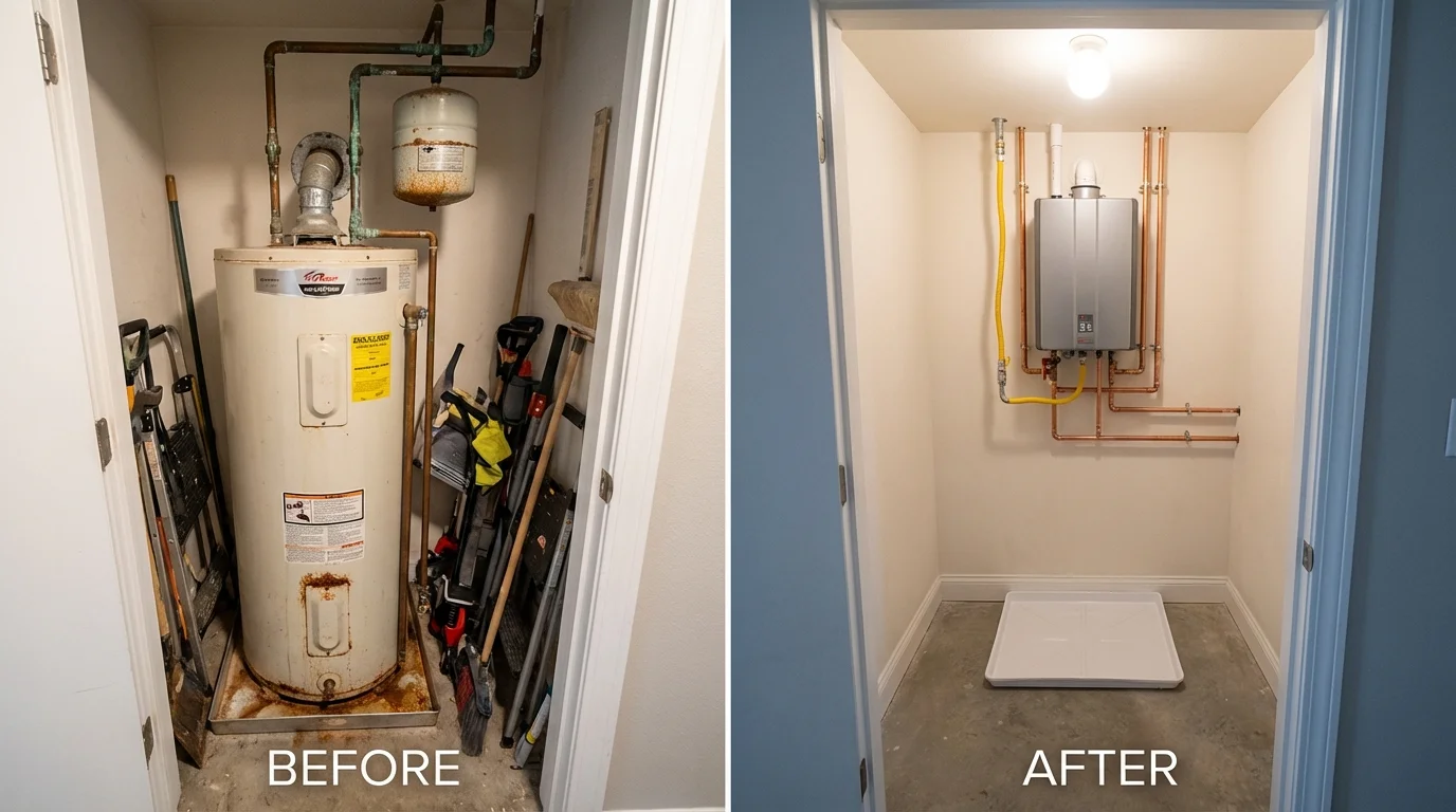 Tank water heater versus wall-mounted tankless unit comparison for Woodbridge, CT homeowners